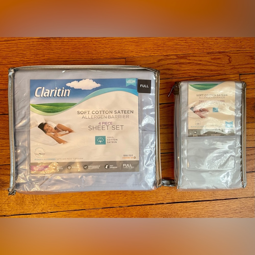 Claritin Soft Colton Sateen Allergen Barrier Sheet Set NWT